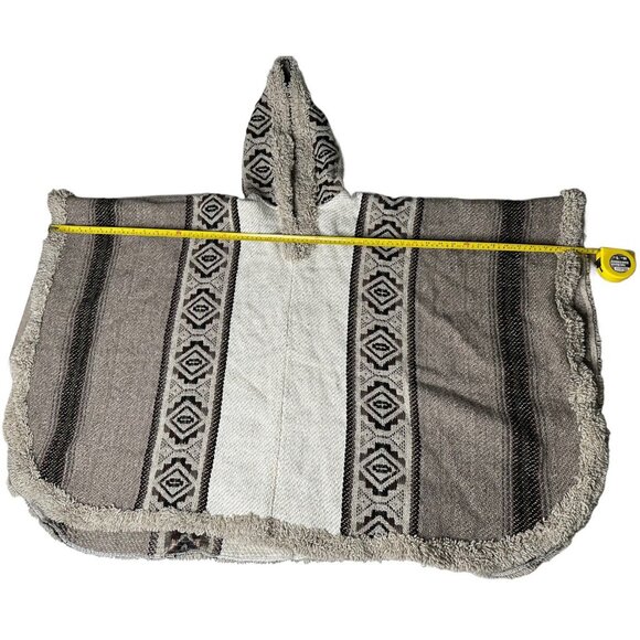 MILMARTE Wool Hooded Poncho Ethnic Boho Ecuador Tan One Size - Picture 7 of 8